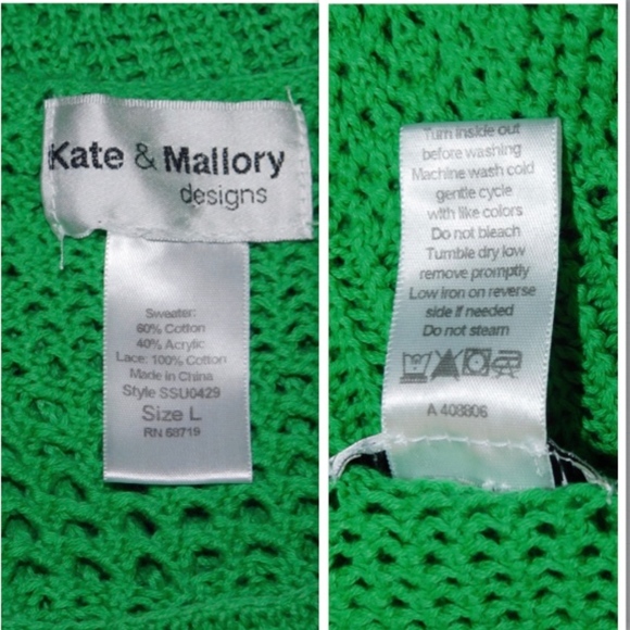 Kate & Mallory Designs Green Mixed Open Knit Lace Pullover Sweater Size L - Picture 8 of 8